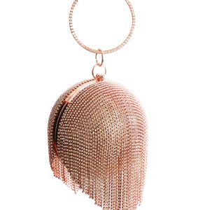 Womens Sparkling Rhinestones Fringed Ball Shape Evening Clutch Bag