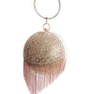 Womens Deco Style Sparkling Crystal Fringed Ball Shape Evening Clutch Bag