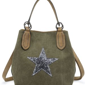 Sparkling Glitter Star Medium Shopping Work Canvas Hobo