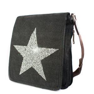 Women Sparkling Glitter Star Soft Slouch Sturdy Canvas Large Handle Shoulder Handbag Tote Hobo Shopper Work Bag
