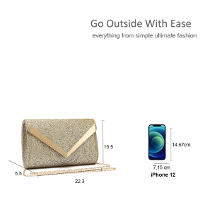 Glitter Envelope V Shape Evening Clutch Bag - Image 3