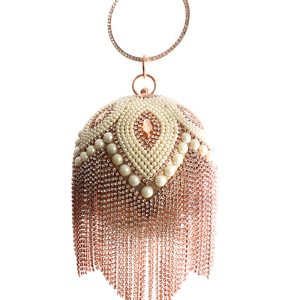 Sparkling Floral Rhinestones Fringed Ball Shape Evening Clutch Bag - Image 1
