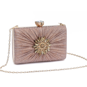 Floral Stone Embellished Pleated Evening Clutch Bag