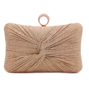 Pleated Crystal Ring Clasp Evening Bag