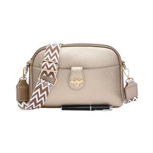 Stylish Gold Bee Printed Wide Strap Messenger Handbag Trendy Shoulder Crossbody Bag