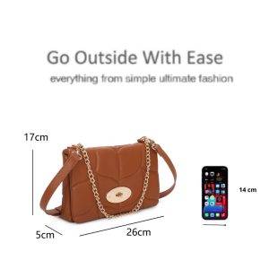 Quilted Twist Lock Practical PU Leather Chain Handle Shoulder Handbag with Crossbody Strap - Image 2