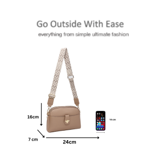 Stylish Gold Bee Printed Wide Strap Messenger Handbag Trendy Shoulder Crossbody Bag - Image 2