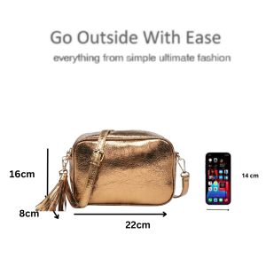 Tassel PU Leather Metallic Shade Camera Lightweight Messenger Shoulder Handbag Cross Body Bag - Image 2