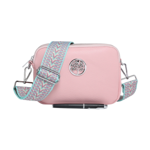 Silver Badge Double Compartment Crossbody Bag With Canvas Strap