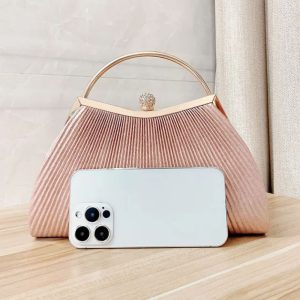 Pleated Rhinestone Handbag Purse Diamante Clasp Top Handle Luxury Shiny Wedding Party Evening Bag - Image 3