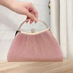 Pleated Rhinestone Handbag Purse Diamante Clasp Top Handle Luxury Shiny Wedding Party Evening Bag - Image 4