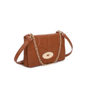 Quilted Twist Lock Practical PU Leather Chain Handle Shoulder Handbag with Crossbody Strap - Image 3