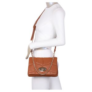 Quilted Twist Lock Practical PU Leather Chain Handle Shoulder Handbag with Crossbody Strap - Image 5