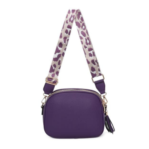 Ladies Triple Zip Printed Wide Strap Tassel Charm Lightweight PU Leather Shoulder Handbag Crossbody Bag