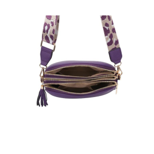 Ladies Triple Zip Printed Wide Strap Tassel Charm Lightweight PU Leather Shoulder Handbag Crossbody Bag - Image 4