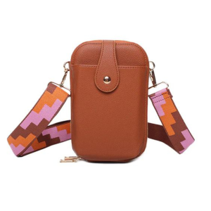 Multi-Compartment Phone Handbag Wide Strap PU Leather Shoulder Crossbody Bag