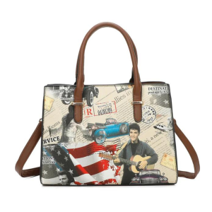 Women's Elvis Presley Shopper Double Handle Tote PU Leather Handbag Shoulder Crossbody Bag