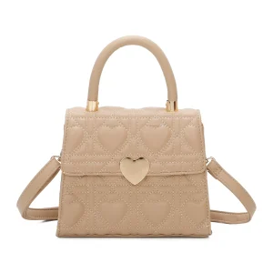 Quilted Gold Heart Detail Classic Trendy Design Lightweight Handbag Shoulder with Crossbody Strap