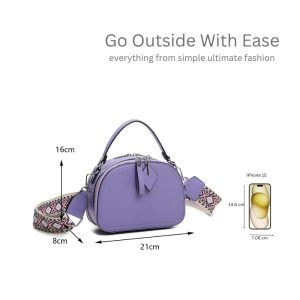 Round Shape Canvas Strap Crossbody Bag With Handle - Image 3
