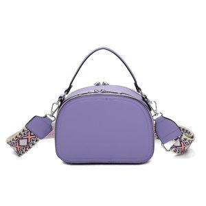 Round Shape Canvas Strap Crossbody Bag With Handle - Image 2