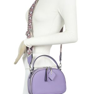 Round Shape Canvas Strap Crossbody Bag With Handle - Image 5