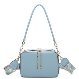 Double Compartments Tassel Canvas Strap Crossbody Bag