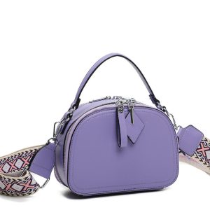 Round Shape Canvas Strap Crossbody Bag With Handle - Image 1