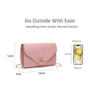 Gold Bee Detail Small Faux Suede Clutch Evening Handbag - Image 3