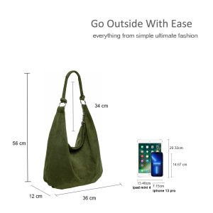 Large Slouch Italian Suede Leather Hobo Tote Bag - Image 3