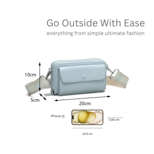 Front ZIip Double Section Wide Strap Crossbody Bag - Image 3