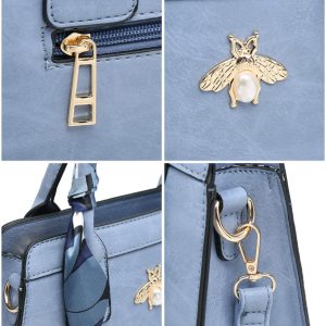 Silk Scarf Decoration Handbag Gold Bee Shopper Tote Shoulder Bag - Image 5