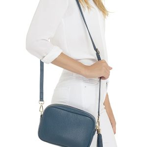 Tassel Charm Genuine Italian Leather Camera Handbag Crossbody Bag - Image 5
