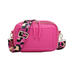 Double Ribbon Zip Compartments Small Crossbody Bag With Canvas Strap