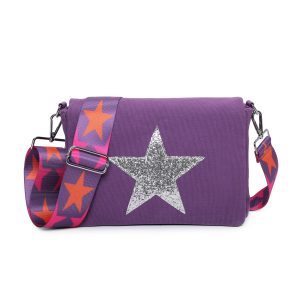 Shiny Silver Star Small Canvas Crossbody Bag With Star Strap