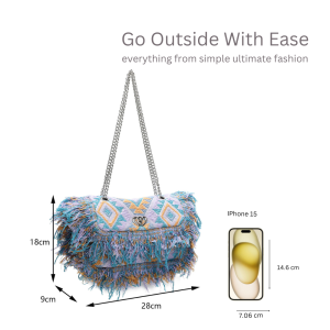 Canvas Handbag Stylish Fashionable Shoulder Bag with Chain Strap - Image 3