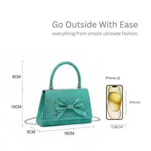Snakeskin Print Large Bow evening bags with Handle & Chain Strap - Image 4