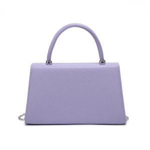 Small Pebble leather Top Handle V Shape Flap Evening Bag with Chain Strap - Image 2