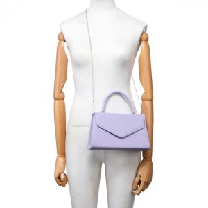 Small Pebble leather Top Handle V Shape Flap Evening Bag with Chain Strap - Image 6