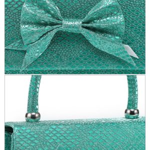 Snakeskin Print Large Bow evening bags with Handle & Chain Strap - Image 6