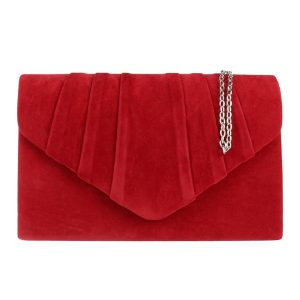 Elegant Faux Suede Pleated Envelope Clutch Bag with Chain Strap