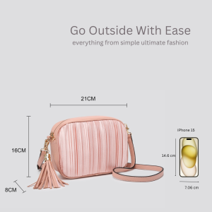 Pleated Camera Crossbody Bag With Tassel Charm - Image 4