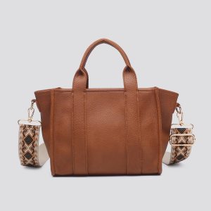 Medium Size Roomy Double Handle Tote Handbag Shoulder Bag With Canvas Strap