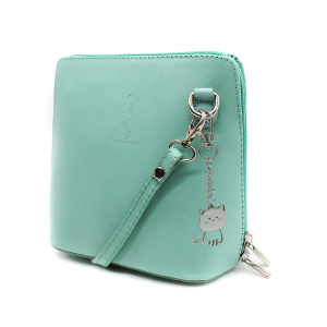 Small Italian Leather Handbag Crossbody Bag With Kitise Kitty Charm