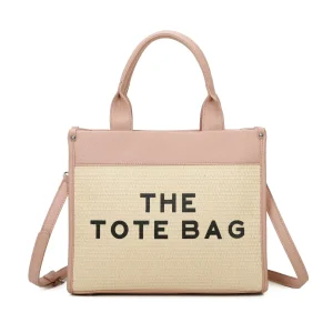 Trendy Leather Handles Large Canvas Chic Tote Handbag - Image 1