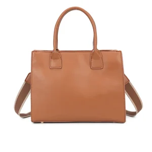Adjustable Strap Embossed Large Logo Faux Leather Tote Bag - Image 3