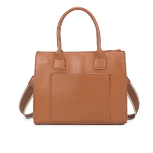 Adjustable Strap Embossed Large Logo Faux Leather Tote Bag - Image 1