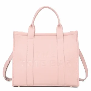 Large Textured Leather Embossed Logo Structured Tote Bag