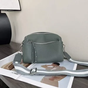 Metal Accents Genuine Leather Rectangular Crossbody Bag - Image 8