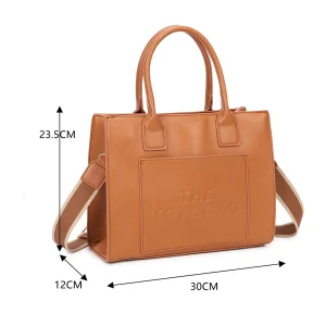 Adjustable Strap Embossed Large Logo Faux Leather Tote Bag - Image 2