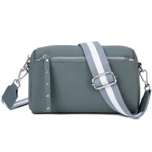 Metal Accents Genuine Leather Rectangular Crossbody Bag